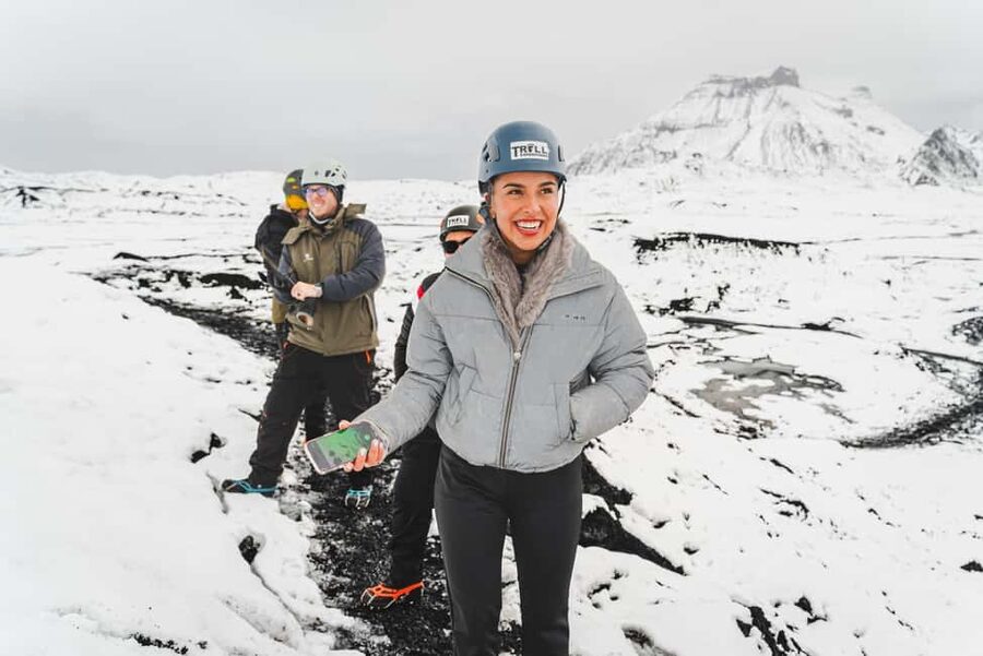 From Vik: Katla Ice Cave and Super Jeep Tour - Putting on crampons and entering the ice