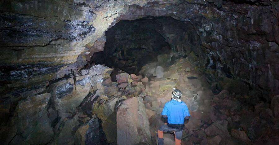 Geological Lava Tunnel Adventure - Arnarker Cave - Getting ready for a cave with no built path