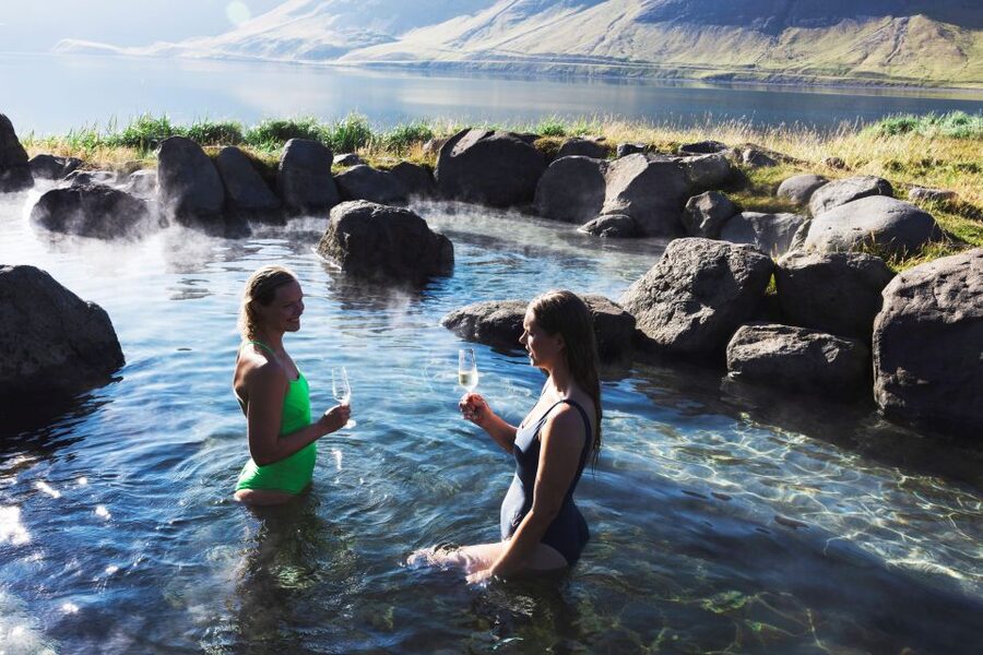 Hvammsvik Hot Springs: Admission Package - A swim-up bar, steam room, and food on site