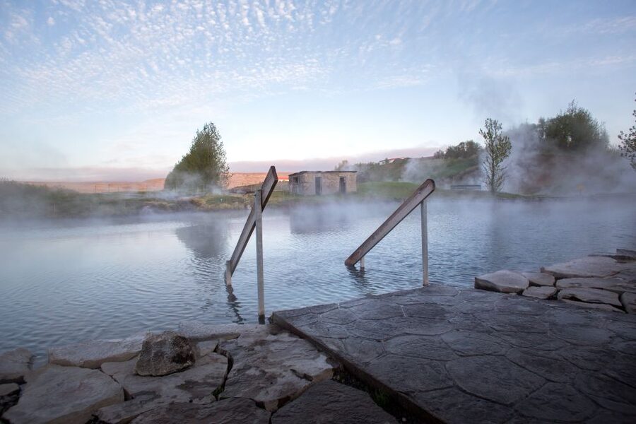Iceland Secret Lagoon Admission Ticket - Entering the 38 to 39°C lagoon