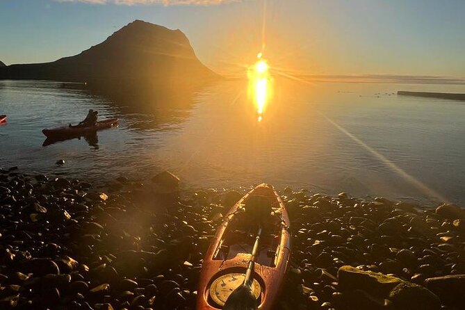 Midnight Sun Kayaking Adventure by Mt. Kirkjufell - Seals, puffins, and the quiet sounds of the bay