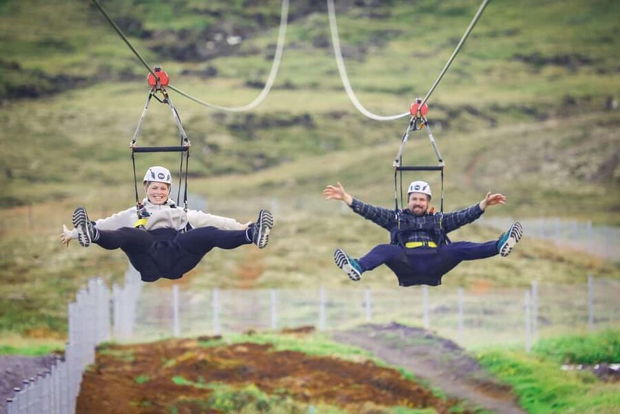 Reykjavik: Mega Zipline Adventure - Reaching the launch platform above Hveragerði