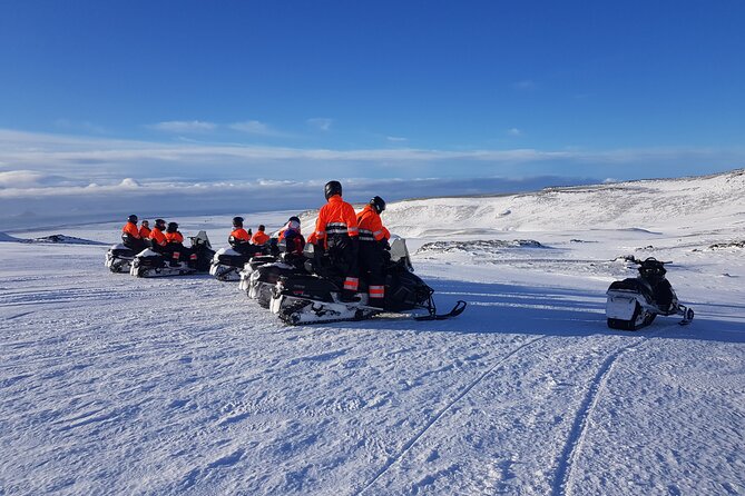 Snowmobiling on Eyjafjallajökull - Views toward the Westman Islands and the coast