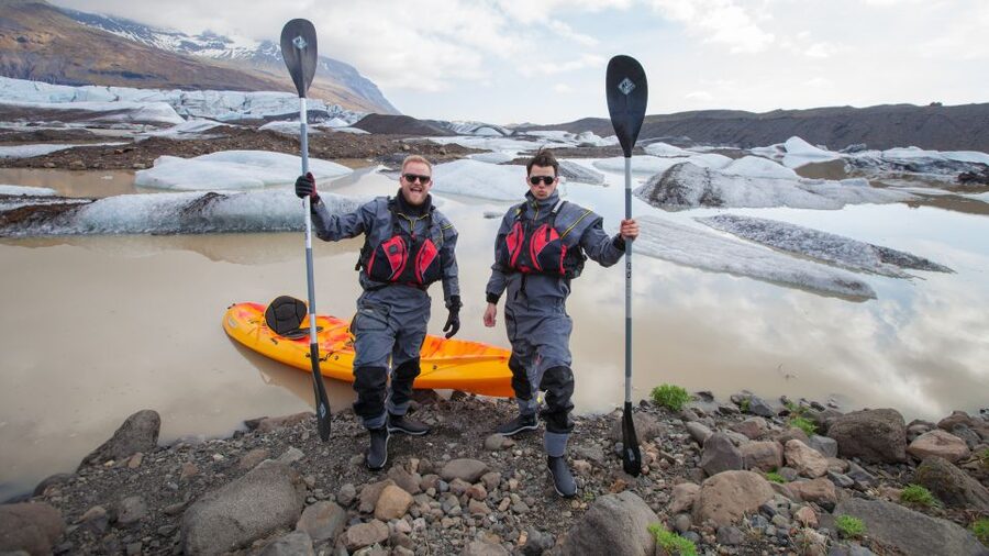Sólheimajökull: Guided Kayaking Tour on the Glacier Lagoon - Getting fitted in dry suits